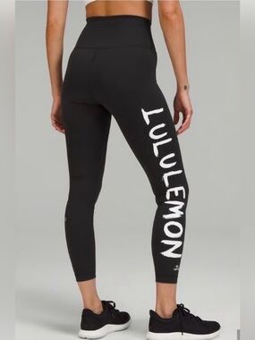 lululemon 🍋 Ed Curtis Wunder Train Black Leggings with White Spellout